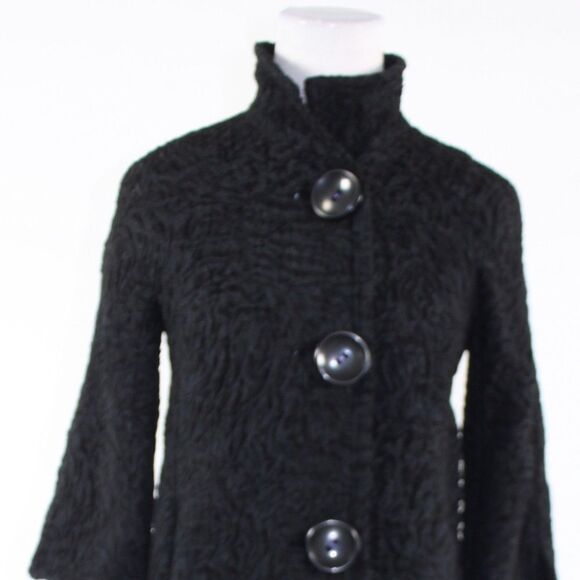 Claude Brown black faux Persian lamb coat 2 - Picture 2 of 8